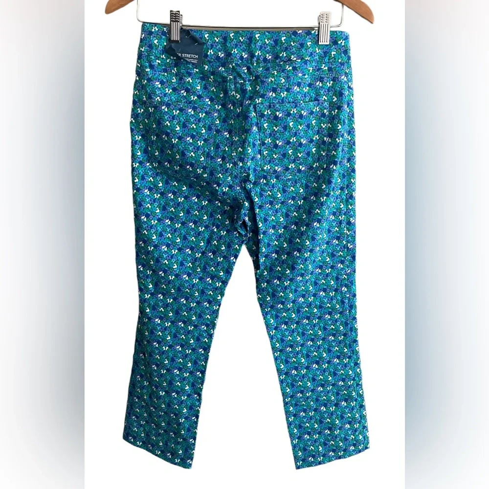 Soft Surroundings: Blue Pants with Tiny Forget Me Not Flowers Super Stretch